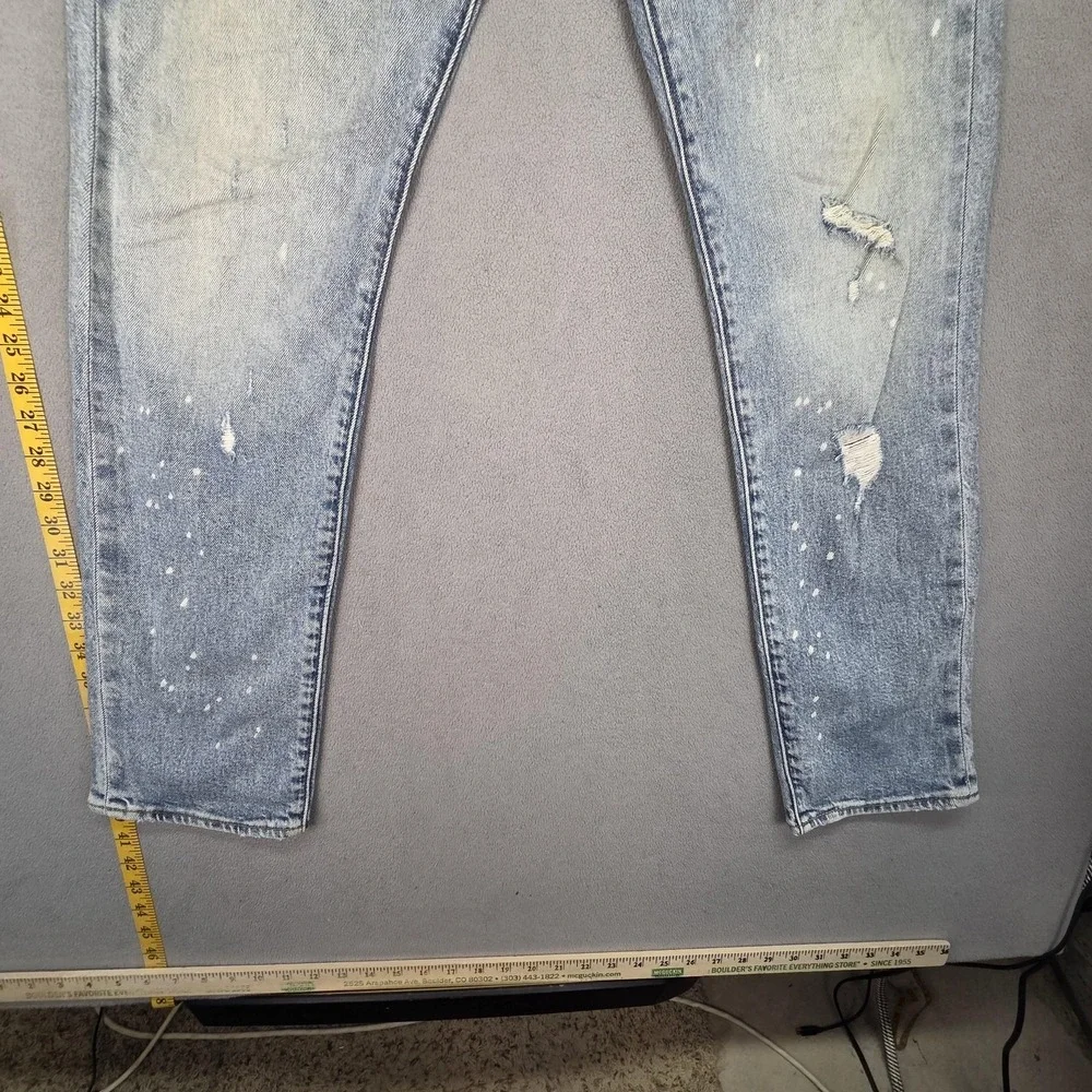 Levis Premium 502 Jeans Mens Selvedge Light Wash‎ Blue Paint Splatter Fits 31x30